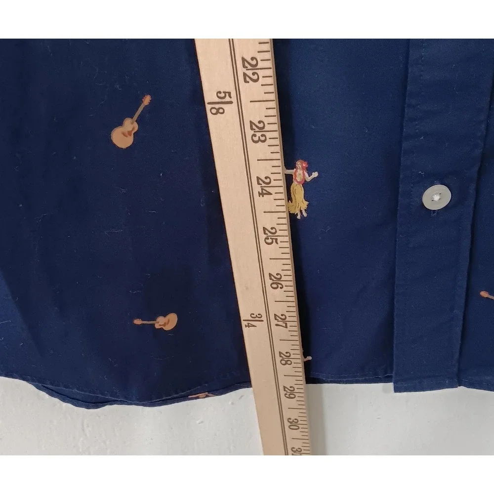 J. Crew Men's Hawaiian‎ Shirt Medium VTG Navy Blue Aloha Tropical Button